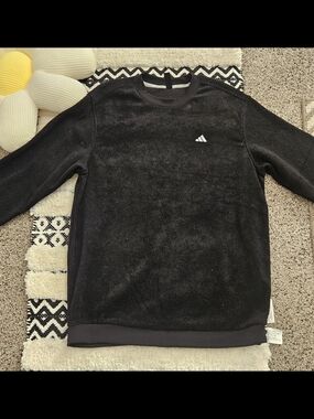 Adidas Black Crewneck Sweatshirt with Small White Logo - Plush Finish